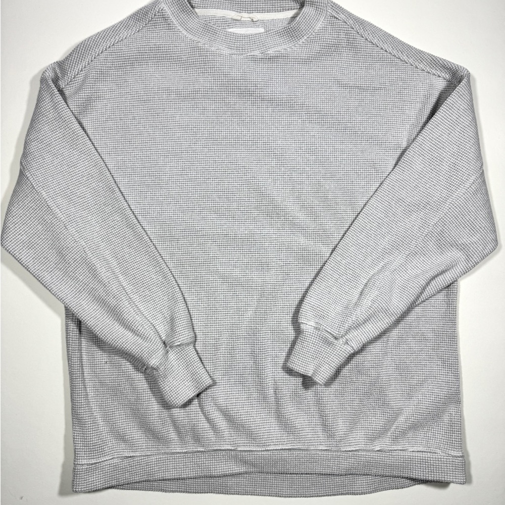 Aerie Waffle Knit Sweatshirt Women’s S Gray Oversized Crewneck Thermal Top